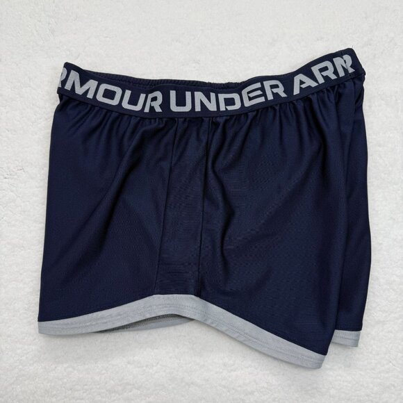 Under Armour Athletic Shorts Logo Loose Fit Blue Gray Workout Casual Womens L - Picture 4 of 10
